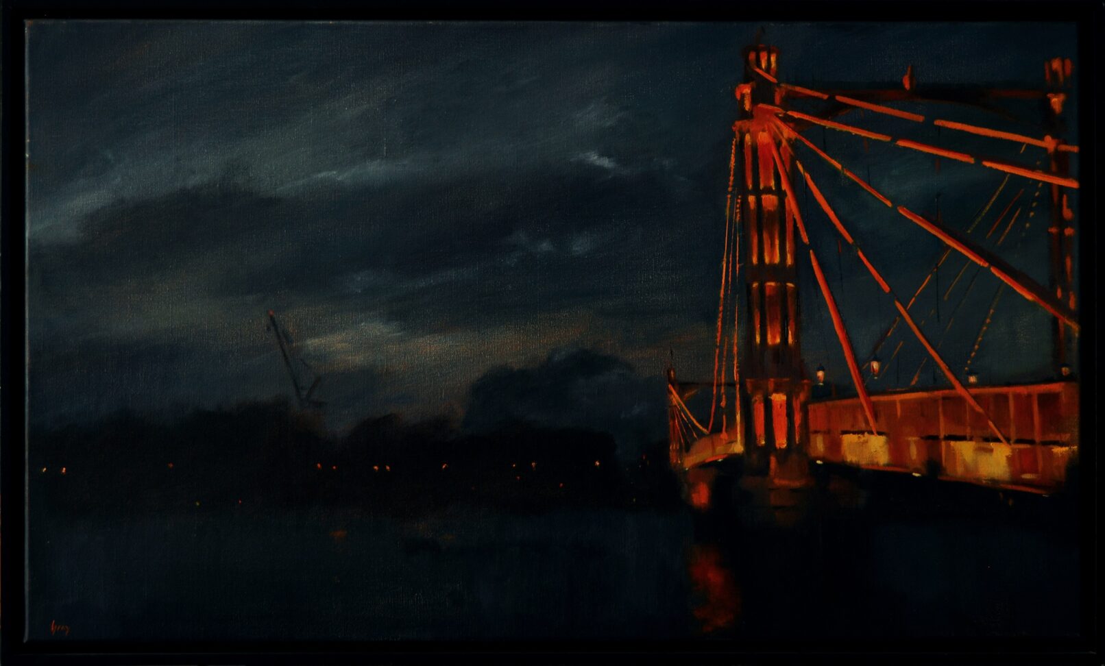 close view of albert bridge towards chelsea oil painting