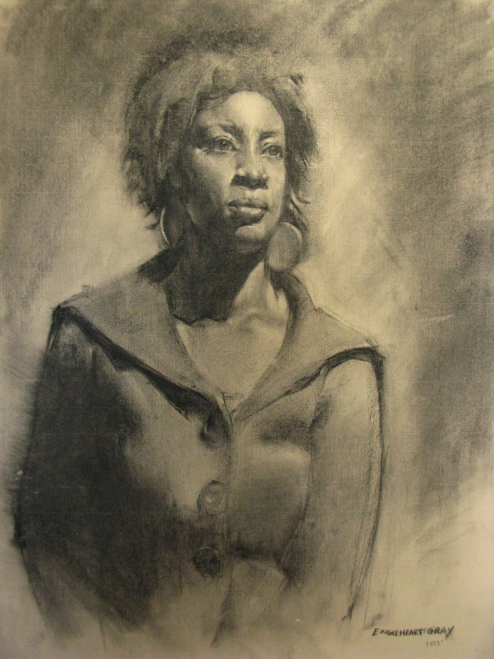 portrait of woman charcoal on paper