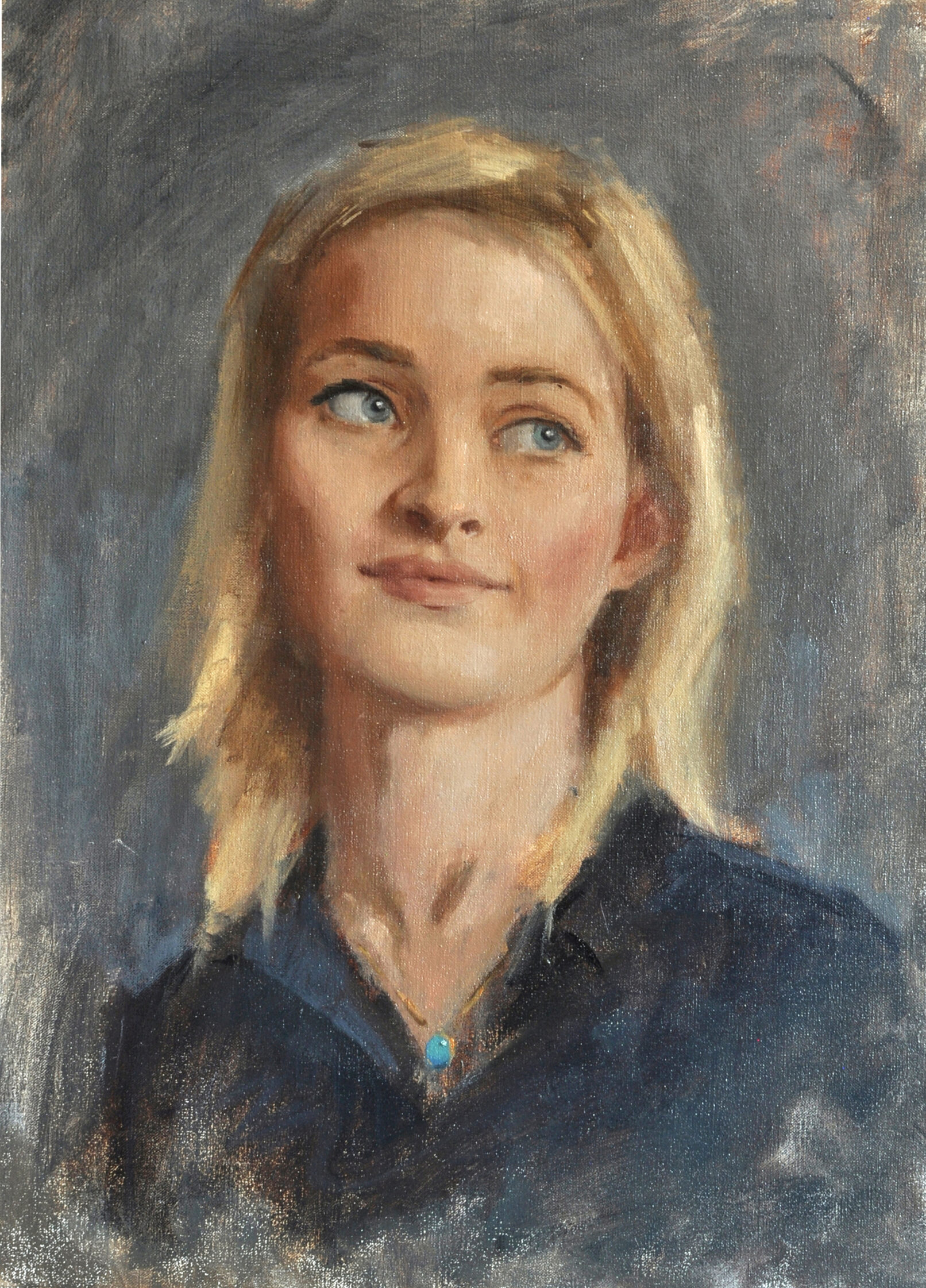 portrait of woman with blonda hair and necklace oil painting