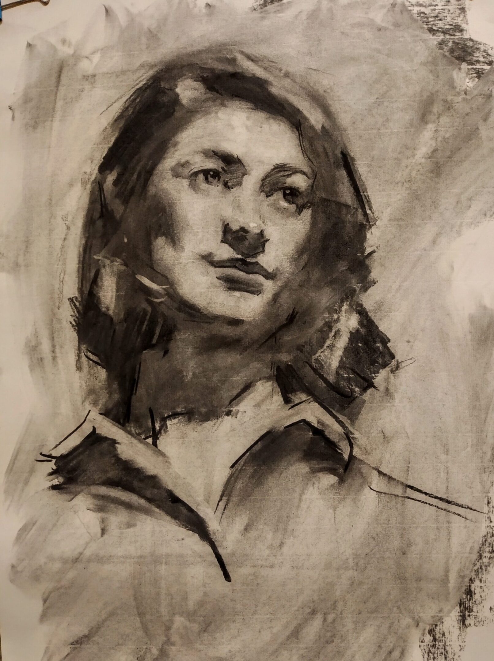 portrait of woman charcoal on paper