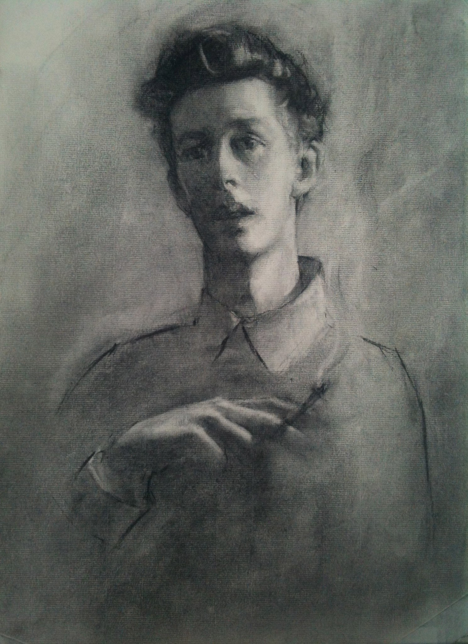 portrait of man smoking a cigerrette charcoal drawing
